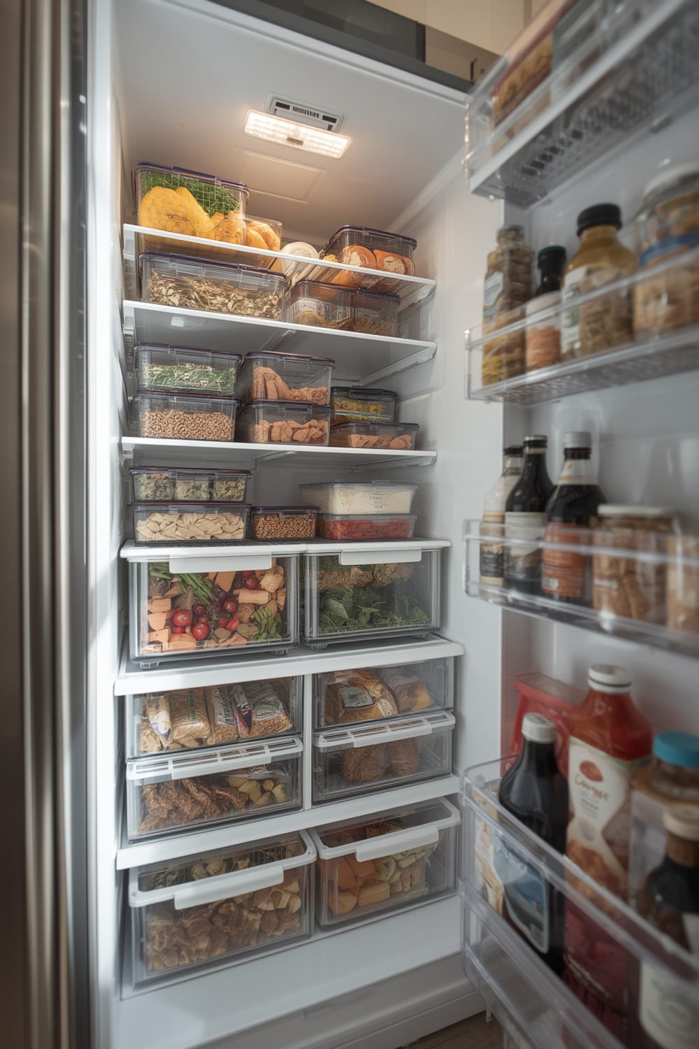Best Refrigerator Organizer Bins : 7 to Double Your Fridge Space 1 Best Refrigerator Organizer Bins to Double Your Fridge Space — clear stacking bins with food