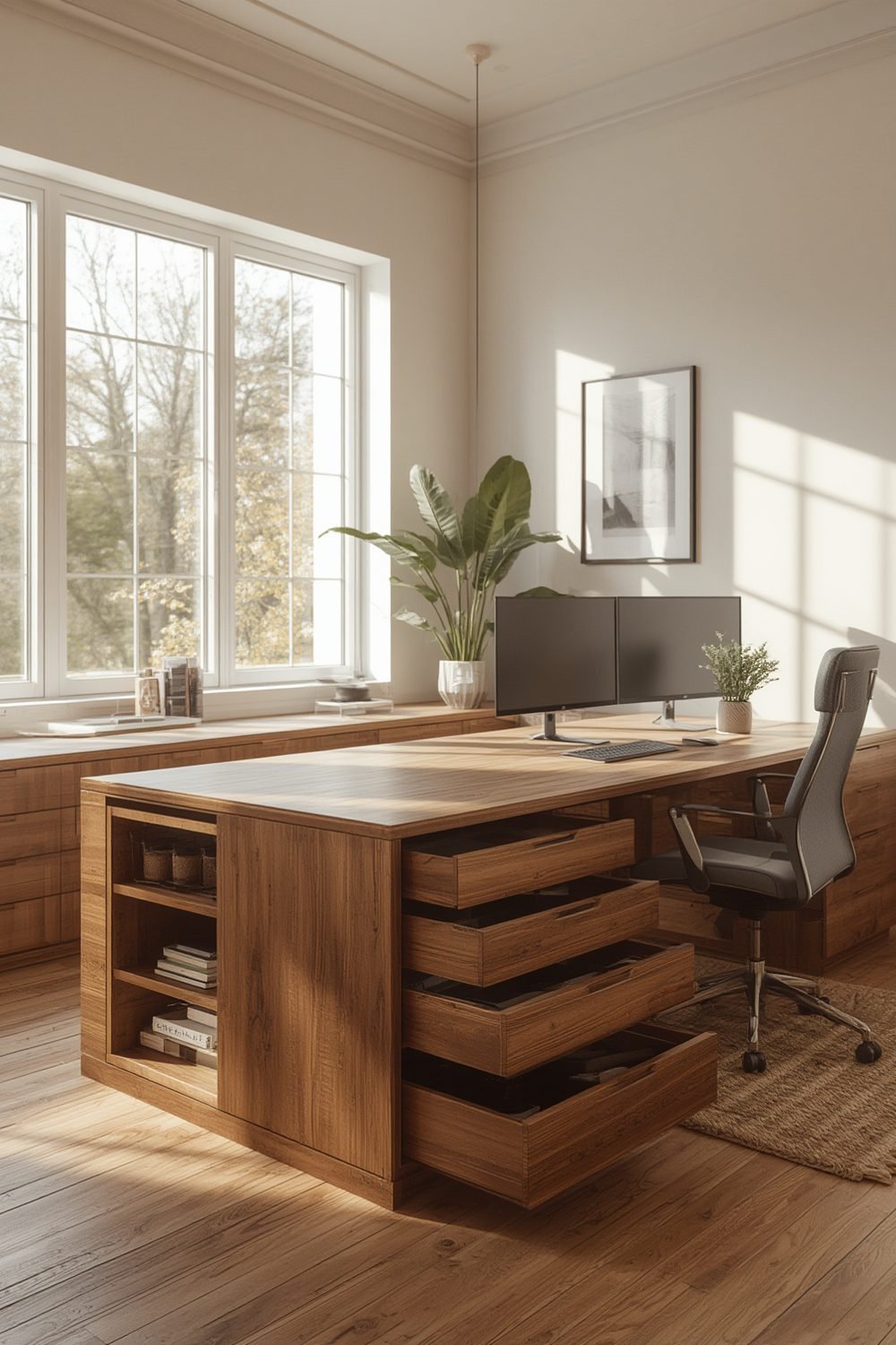 l shaped desk with drawers product view